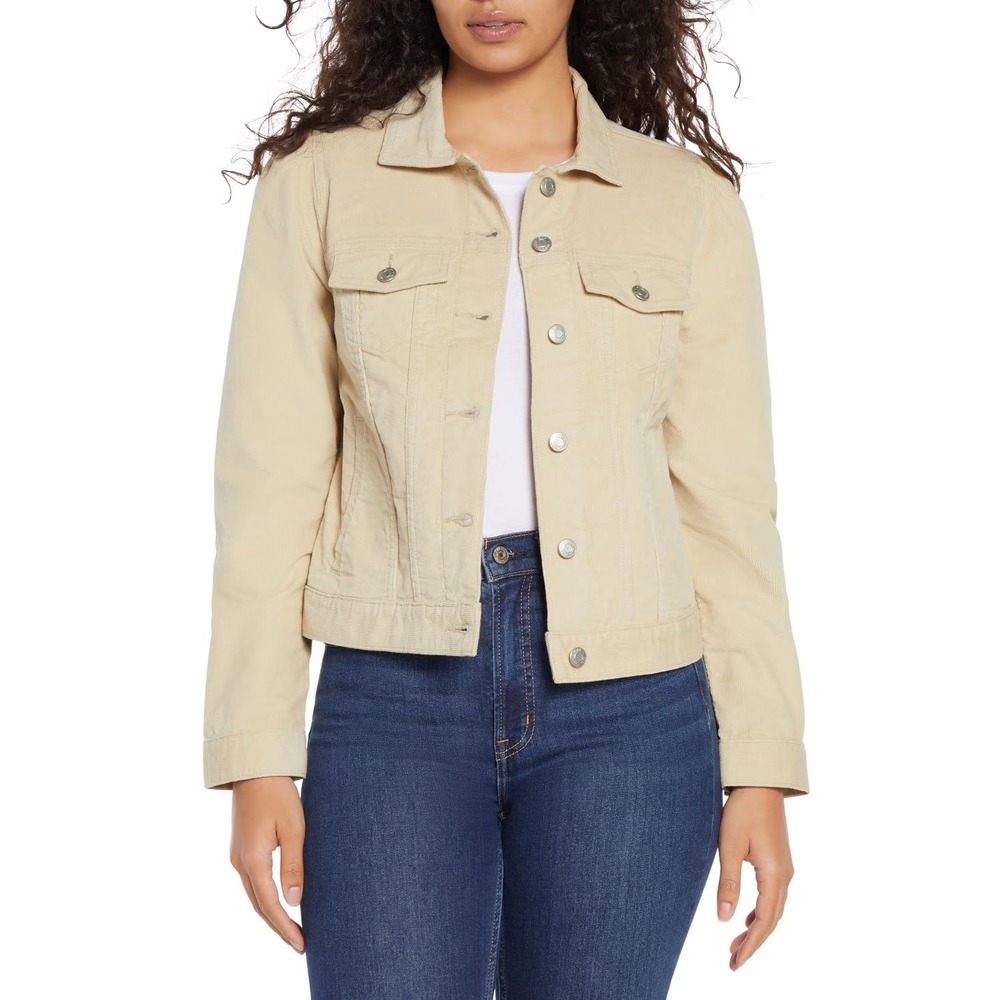 Gap Women S Corduroy Trucker Jacket Button Up Tan Cotton Casual